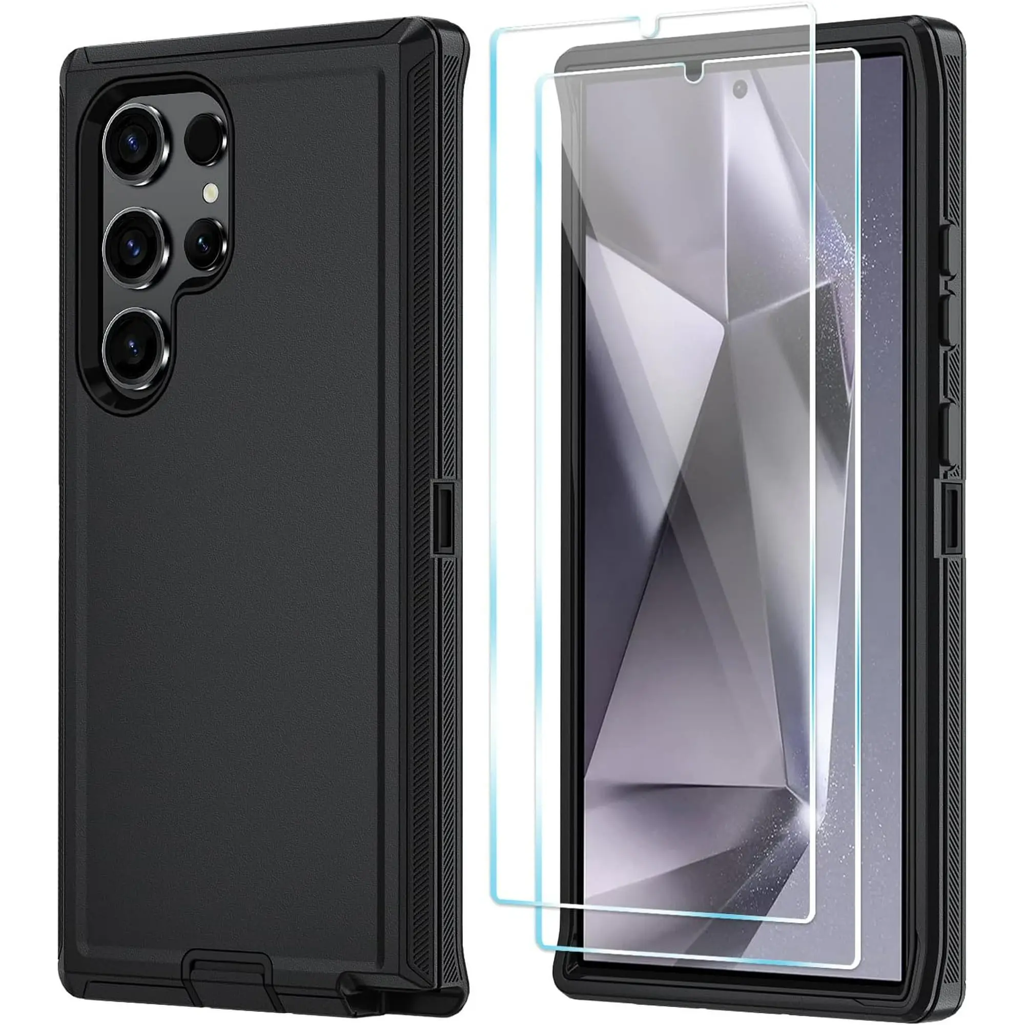 Entronix Bundle for Galaxy S25/S24/S23/S22/S21 Plus/Ultra - Heavy Duty Case, 2 Clear Tempered Glass Screen Protectors Smartphone Accessories