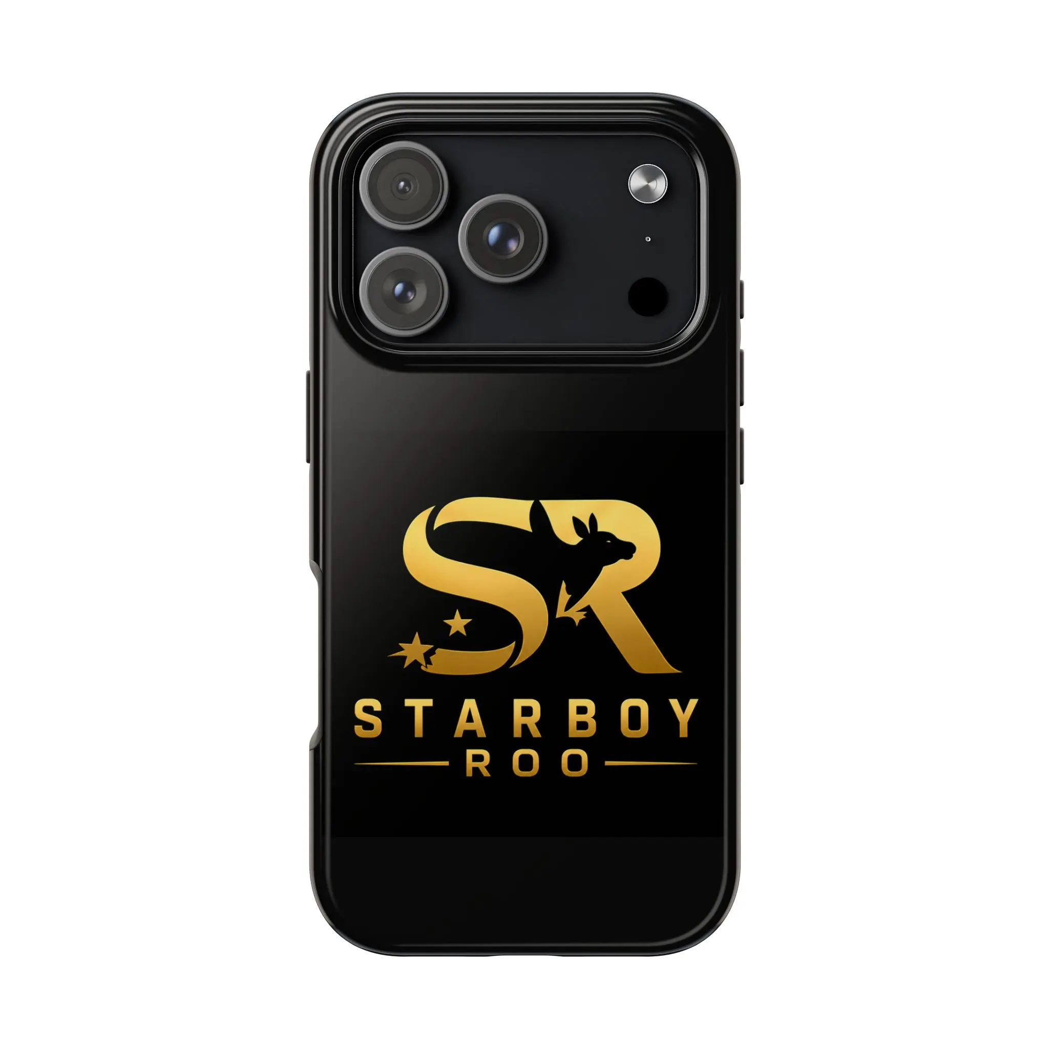 Starboy Roo Logo Plastic Phone Case - Black-Gold Kangaroo Design, Durable Shell, Wireless Charging Compatible, Shock & Scratch Protection, Rubber