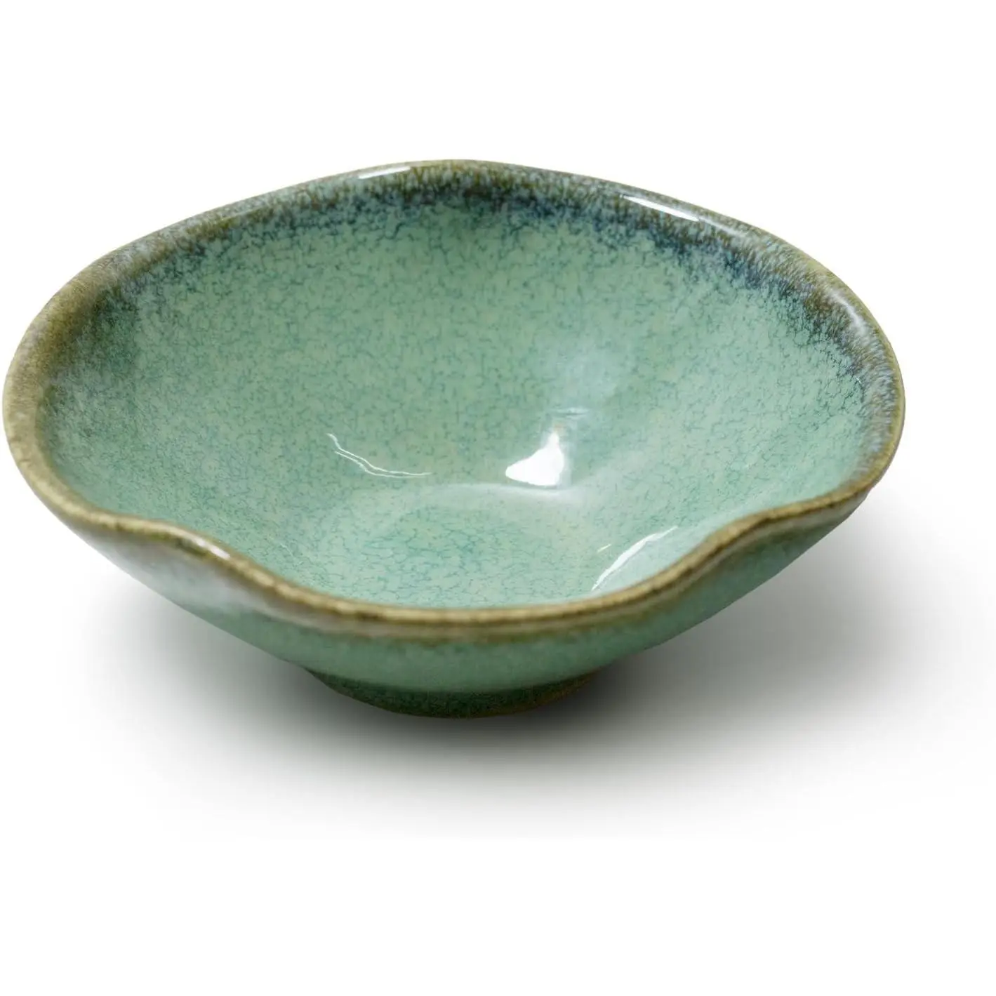 4.7" Small Decorative Bowl, Small Key Bowl, Ceramic Potpourri Bowl | Green Bowl with a Unique Irregular Rim; Jewelry Dish, Trinket Holder, Offering Bowl and Vintage Entryway or Tabletop Decor
