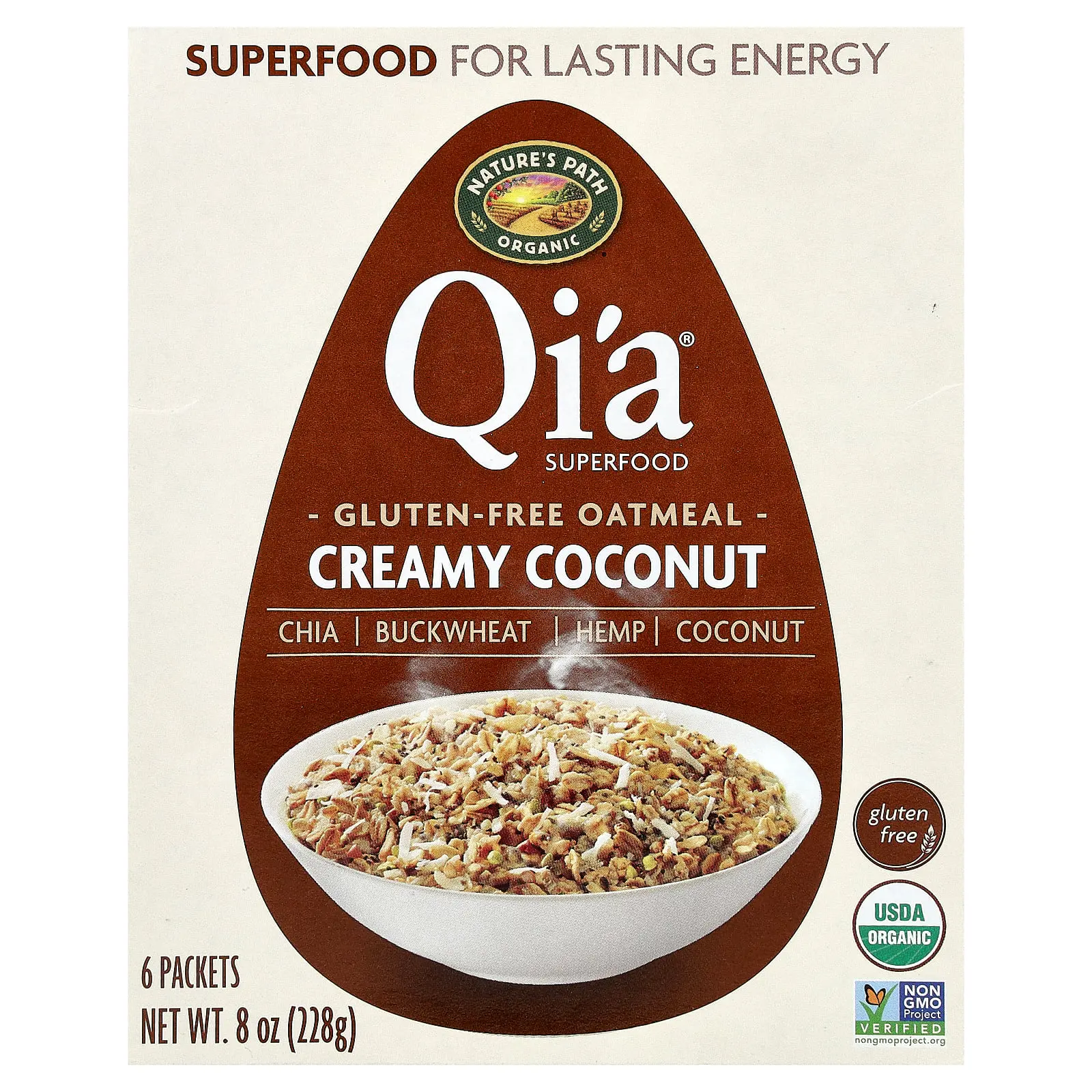 Nature's Path Organic Qi'a® Superfood Gluten Free Oatmeal, Creamy Coconut, 6 Packets, 38 g Each