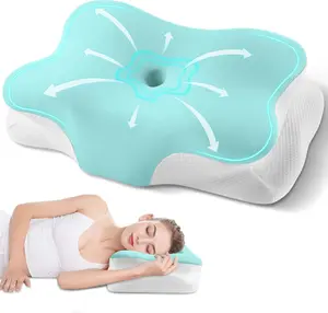 Ergonomic Cooling Memory Foam Cervical Neck Pillow - Contour Orthopedic Pillow with Removable Pillowcase, Neck Support for Side, Back Sleepers