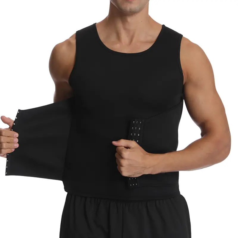 Men's Compression Fitness Vest, Neoprene Sweat Sauna Tank Top with Hooks for Tummy Control, Body Contouring for Gym Workouts, No, Waist Cinched Vest, Activewear Sleeveless, Compression Gym Vests