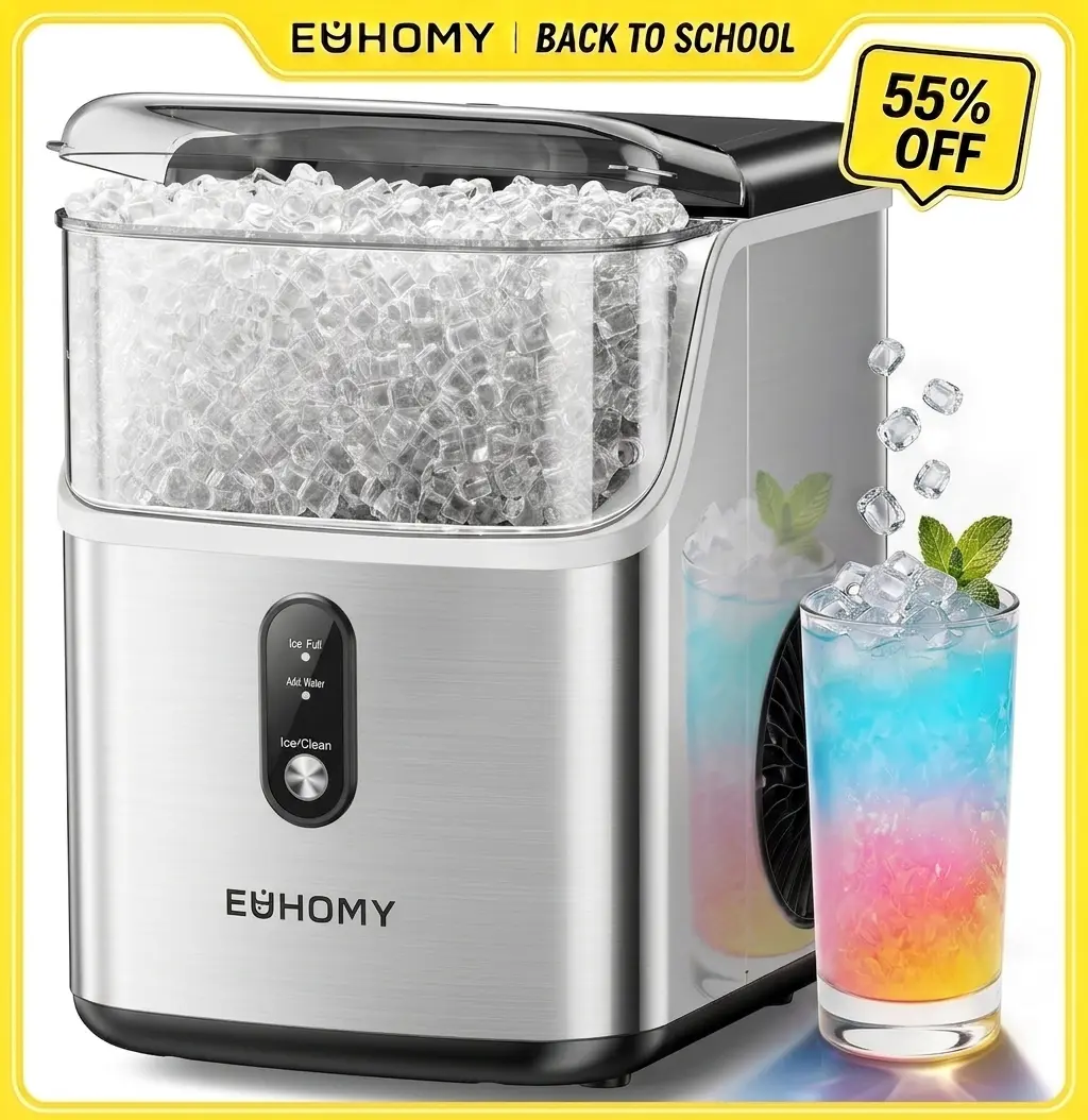 【Back To School】Euhomy Best-Selling  Nugget Ice Makers Countertop 35lbs/24H&33lbs/24H Pebble Ice Maker with Self-Cleaning Sonic Function, Compact Design & One-Year Warranty Service