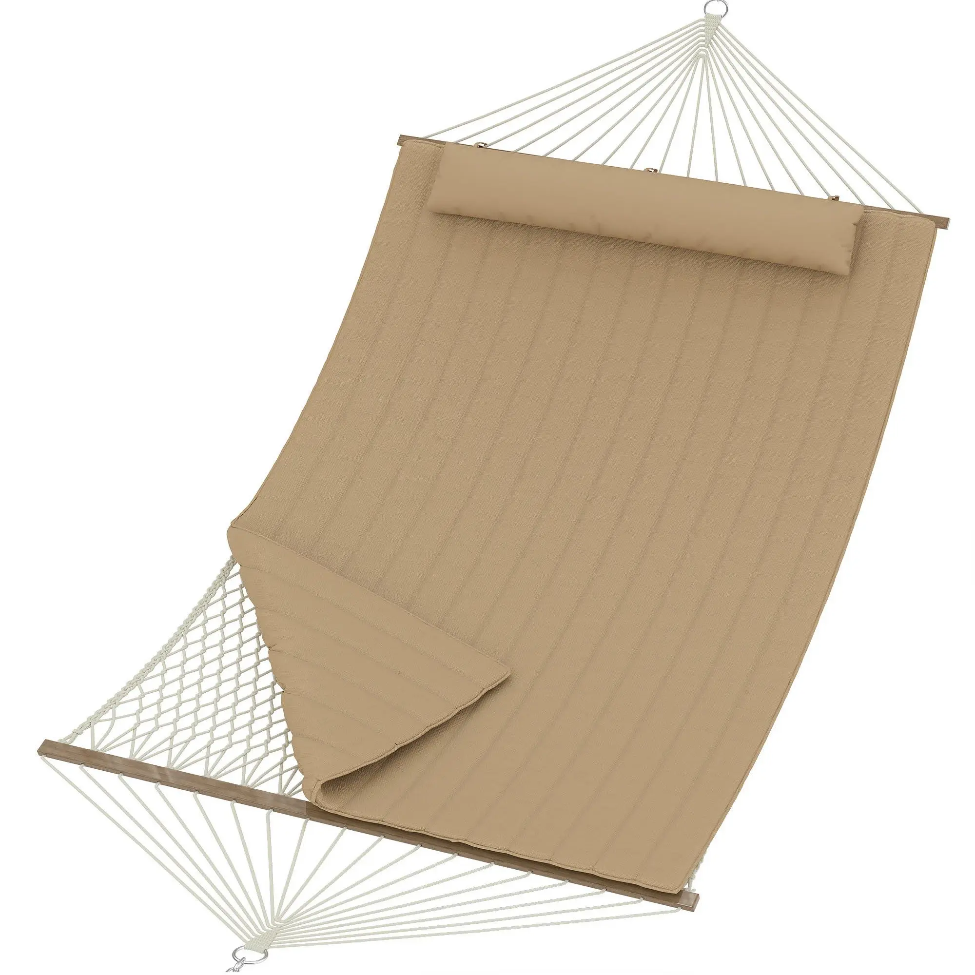 GARVEE Double Hammock, 12FT Quilted Outdoor Swing Bed for 2 People, Removable Ergonomic Pillow, Heavy Duty 450 Lbs for Patio, Garden, Backyard,Brown
