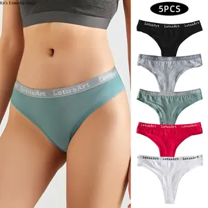 5-Pack Women Sexy Cotton Thong Underwear Sport Fitness Solid Color Triangle Panties