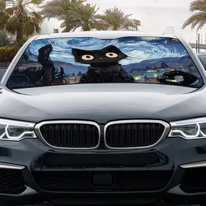Starry Night Cat Car Sunshades for Windshield, Van Gogh Inspired Summer Car Shades for Front Windows Foldable, Portable for RV SUV, Front Placement, UV Protection, Easy Installation, Car Interior Accessories, Car Accessory, Car Decor