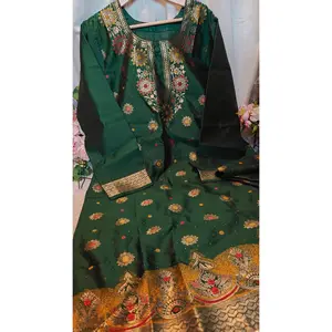 Banarasi Silk Kurta Salwar Set with Embroidered Design, Traditional Style, Comfortable Outfit for Women
