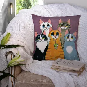 Cat Pattern Plush Cushion Covers Set, Cartoon Print Pillowcases, No Insert, 45x45 Cm, Home Sofa Bed Office Car Use