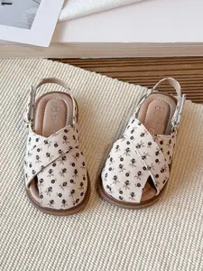Girls' Fashion Floral Sandals, Korean Style 2026 Summer New Arrival, Trendy and Versatile, Cute and Stylish, Perfect for Kids, Floral Print Sandals