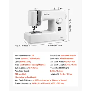 VEVOR Sewing Machine, 18 Stitch Applications, with LED Light and Foot Pedal, Simple Dial Control, Interior Metal Frame, Lightweight and Portable Beginner Sewing Machine for Adults Crafts and Mending