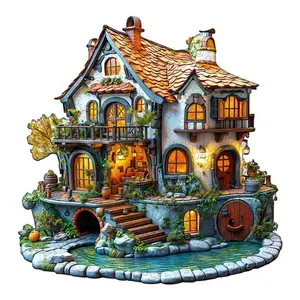 3D Glow Cottage Wooden Jigsaw Puzzle for Adults and Kids Unique Shape Animal Wood Puzzles Challenging Puzzle, Family Game Creative Gifts，Laser-Cut Durable HDF Wood Puzzle