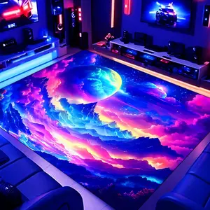 Glow in The Dark Mountain Moon Pattern Carpet, 1 Count Colorful Non-slip Soft Floor Mat, Decorativ Area Rug for Home Living Room Bedroom, Machine Washable Rugs, Multicolor Rug