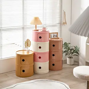 Round bedside table, creative storage cabinet, minimalist drawer storage cabinet, dormitory snack and toy organizer, multi-functional large-capacity easy assembly, ideal for bedrooms, living rooms, and dormitories—essential for small space storage at home