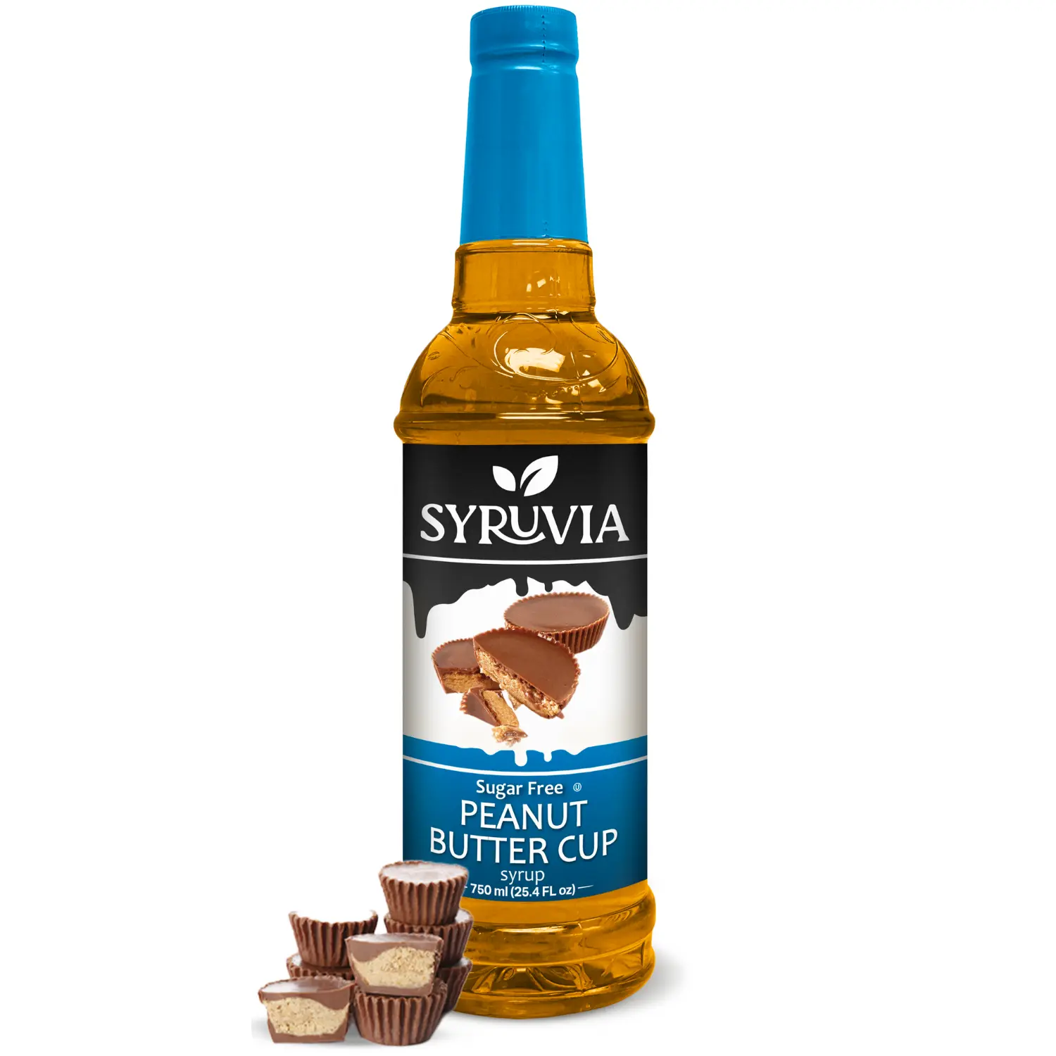 Syruvia Sugar-Free Peanut Butter Cup Syrup - 25.4 fl oz. Premium Coffee Flavoring Syrup. 0 Calories, Kosher and Gluten-Free. Sodas, Shakes & More.