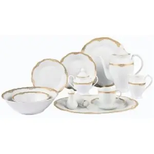 Lorenzo Import Catherine-57 57 Piece Wavy Edge Gold Trim Dinnerware Service for 8 By Lorren Home Trends