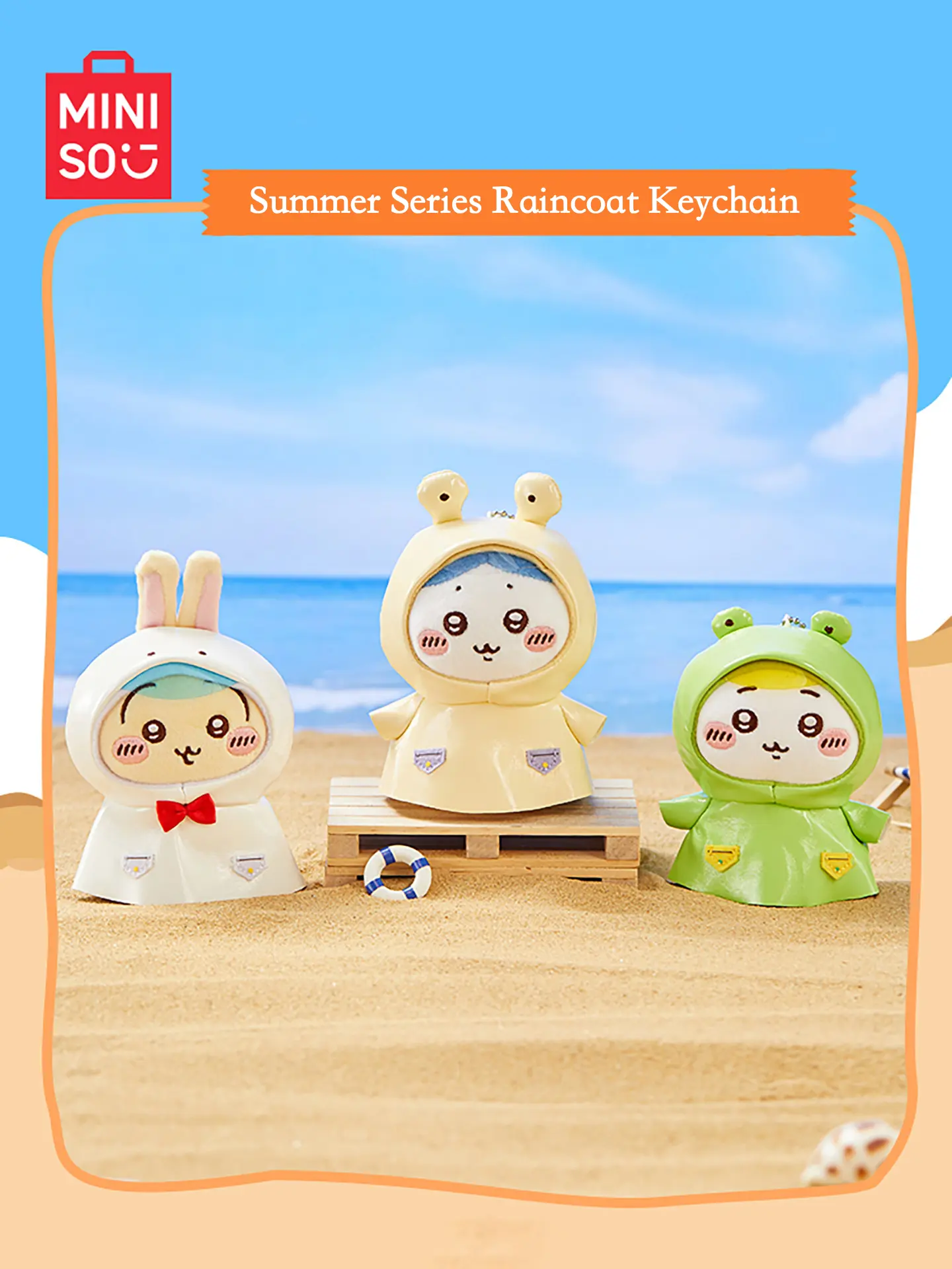 [back to school]MINISO x Chiikawa Summer Edition Keychiikawa Raincoat Fabric Plush Charm - Adorable Usagi Character Clip Keychain, Soft Stuffed Animal Bag Pendant, Everyday Backpack Accessory, Sweet Gift for Anime Fans