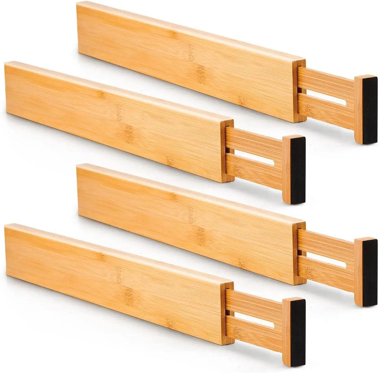 Bamboo 13.25-17“ Drawer Dividers (Need 2.35" Deep Drawer) Kitchen Adjustable Organizers, Expandable Organization for Home, Office, Dressers, 4 Dividers with 9 Inserts