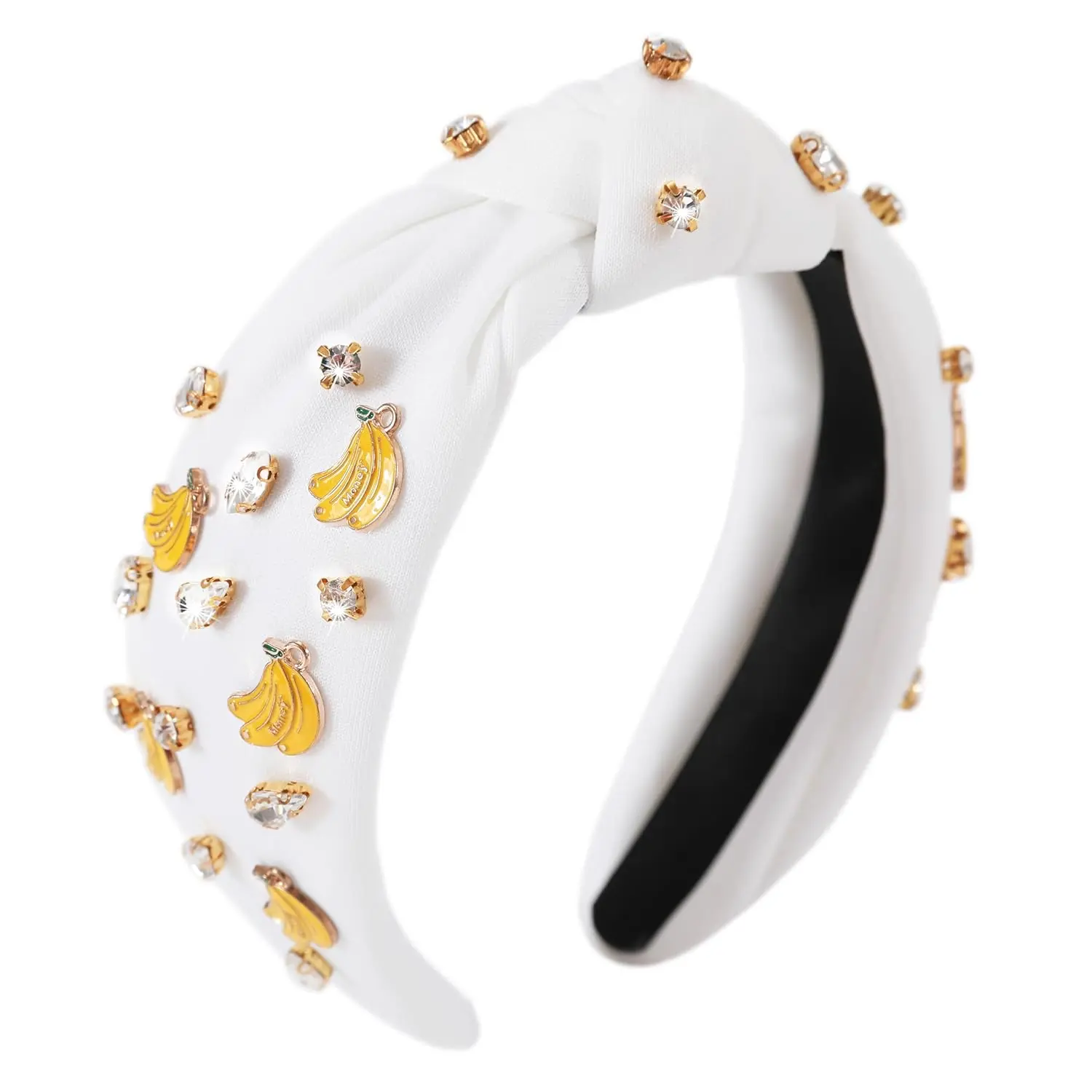 Banana Headbands for Women Summer Fruit Headband Crystal Rhinestone Top Knot Headband Cute Girls Embellished Hairband Glitter Summer Holiday Hair Accessories