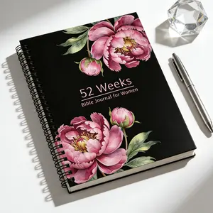 52 Weeks Bible Journal for Women: Spiral-Bound Yearlong Devotional Workbook, Daily Devotional Journal, with Guided Scripture Reflections, Prayer Prompts, Faith-Building Exercises, Watercolor Peony Cover, for Christian Women