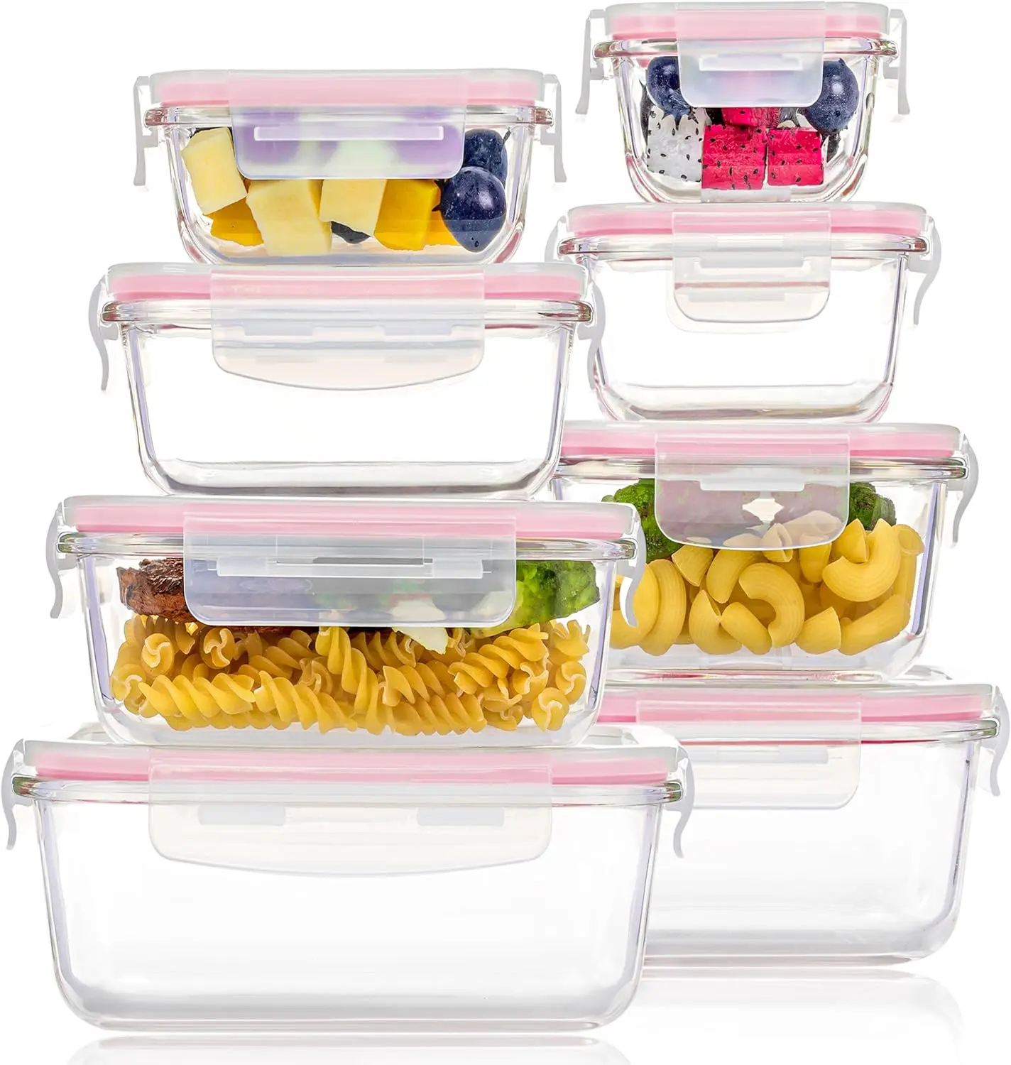 8-Pack Premium Borosilicate Glass Food Storage Containers - Stackable Square & Rectangular, Airtight Seal Lids, Oven Safe, Microwave Freezer Safe, High-Temperature Durable Kitchen Preserving Containers durable kitchen utensil