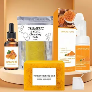 Turmeric Cleansing Set, Cleansing Duo, Turmeric Soap & Cleaning Pad & Moisturizing Facial Cleanser & Oil, Deep Cleansing Skin Care Kit for Women & Men, Hydrate, Cleansing Bundle