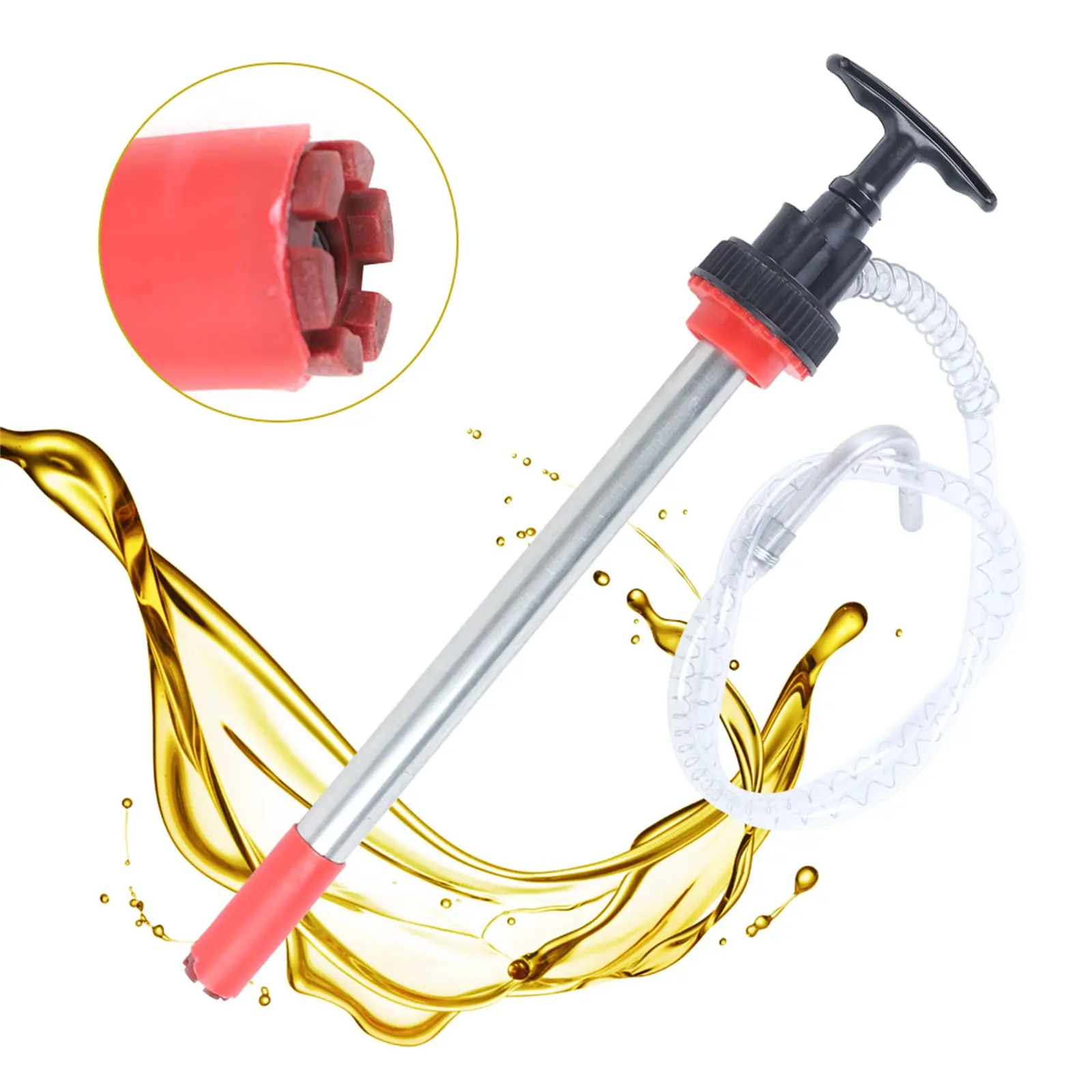 Manual Oil Pump with 360° Rotating Head, 0.02 gal per Dispense, Galvanized Iron, Leak-Proof Nylon Parts, Max Temp 60°C, Eco-Friendly Compact Tool for Automotive & Motorcycle Oil Transfer, Manual Pump