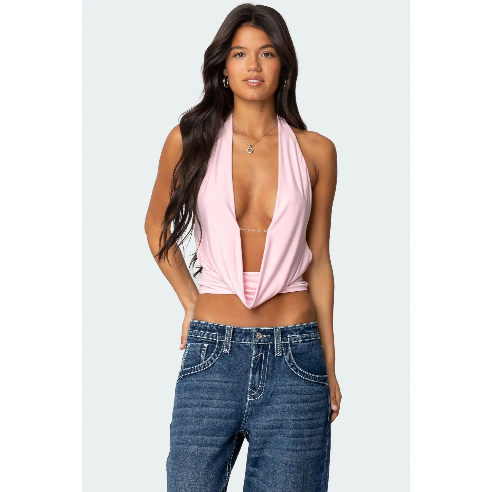 Deep Cowl Neck Open Back Top