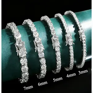 2/3/4/5/6/7mm Moissanite Tennis Bracelet. 925 sterling silver. White gold coating. All ice-cut large gemstones. Single row fastening. Happy rapper. Urban style party performance. Gift. Love. Good luck. Suitable for women to wear. party jewelry for fashio