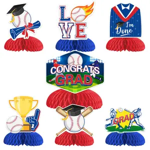 7PCS Graduation Party Baseball Honeycomb Toppers  Desk Decor for Grad Celebration Supplies