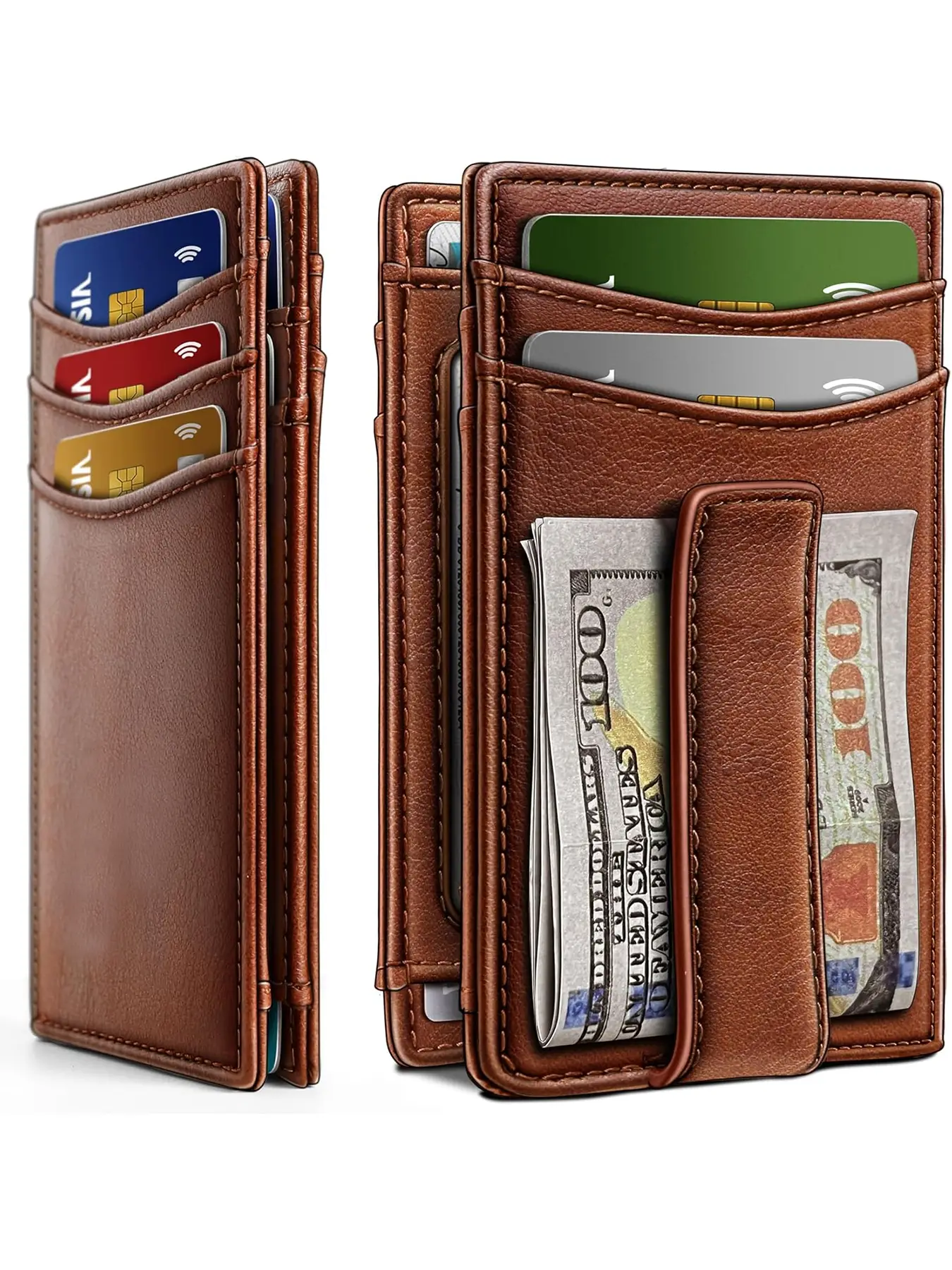 Magnetic Slim Wallet for Men, Leather Card Holder with Rfid Protection, Holds 12 Cards and Cash, Minimalist Design for Everyday Use