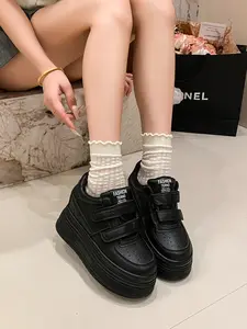 Women's Inner Heel Boost Sneakers, Summer Breathable Velcro Platform Shoes, Short Stature Invisible Height Increase Casual Board Shoes