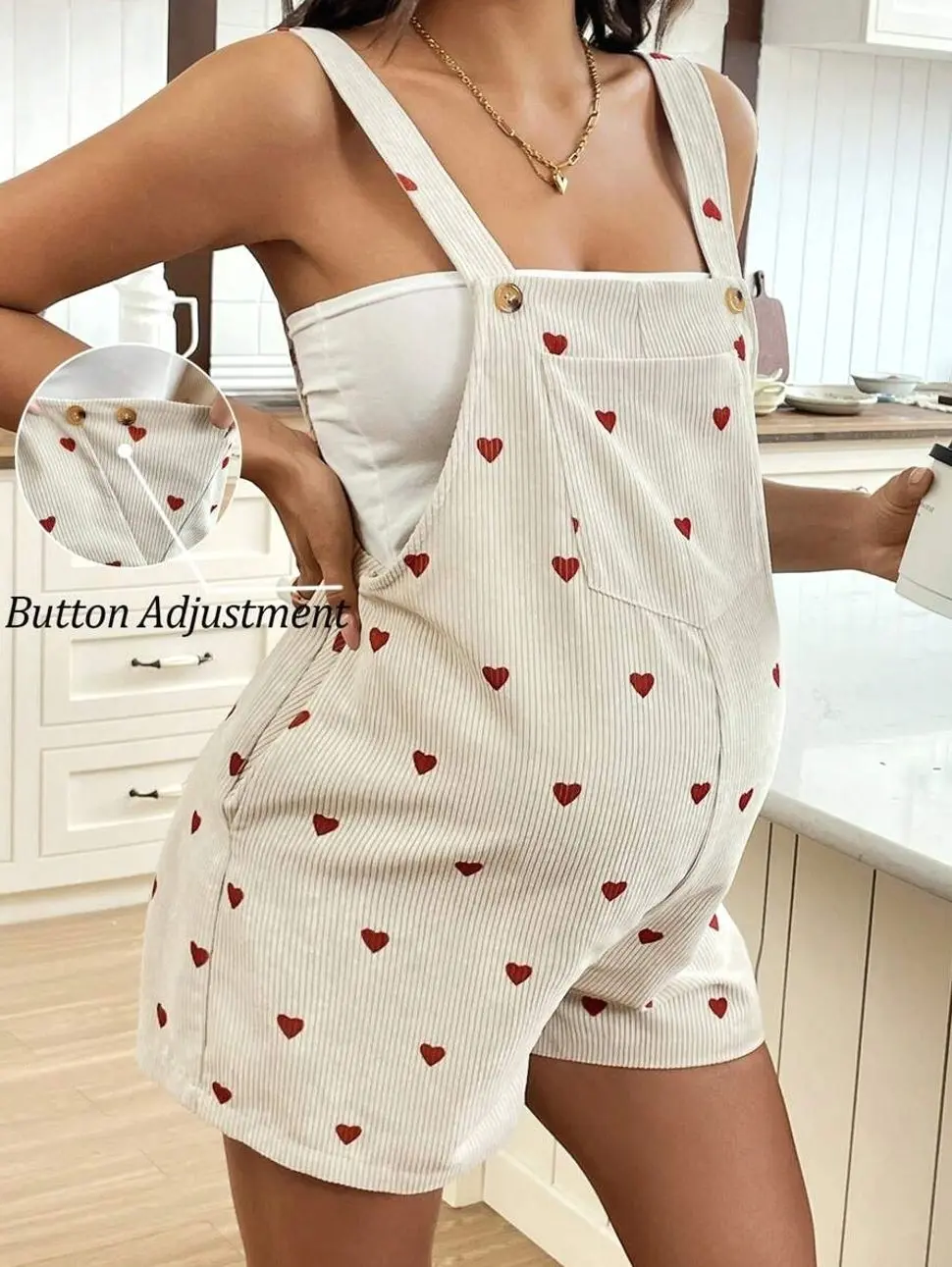 Maternity Overall Romper, Sleeveless Jumpsuit with Patched Pockets for Casual Pregnancy Wear
