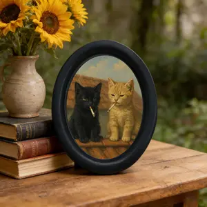 Funny Smoking Cat Oval Wall Art Print, Unique Artwork, Artwork For Walls, Artistic Vintage Gothic Style, Creative Home Decor, Perfect for Halloween, Thanksgiving, Christmas