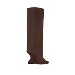 VINCENT-BROWN PEEP TOE WEDGE BOOT
