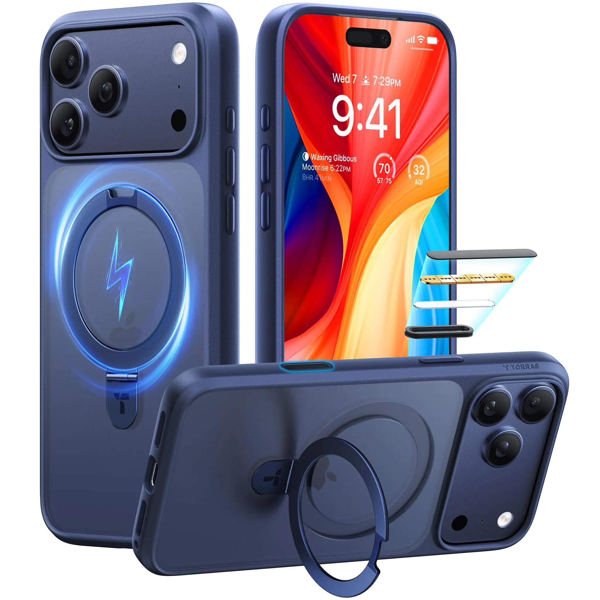 TORRAS for iPhone 17 Pro Max Case with Sturdy Stand, Camera Control Cover Compatible with MagSafe, Military Grade Protection, Translucent  6.9", Deep Blue