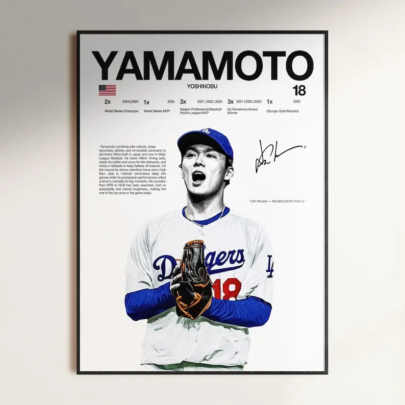 Yoshinobu Yamamoto Poster,  Wall Print, Los Angeles Dodgers Wall Print, Baseball ,  Athlete Print, Baseball Room Gift