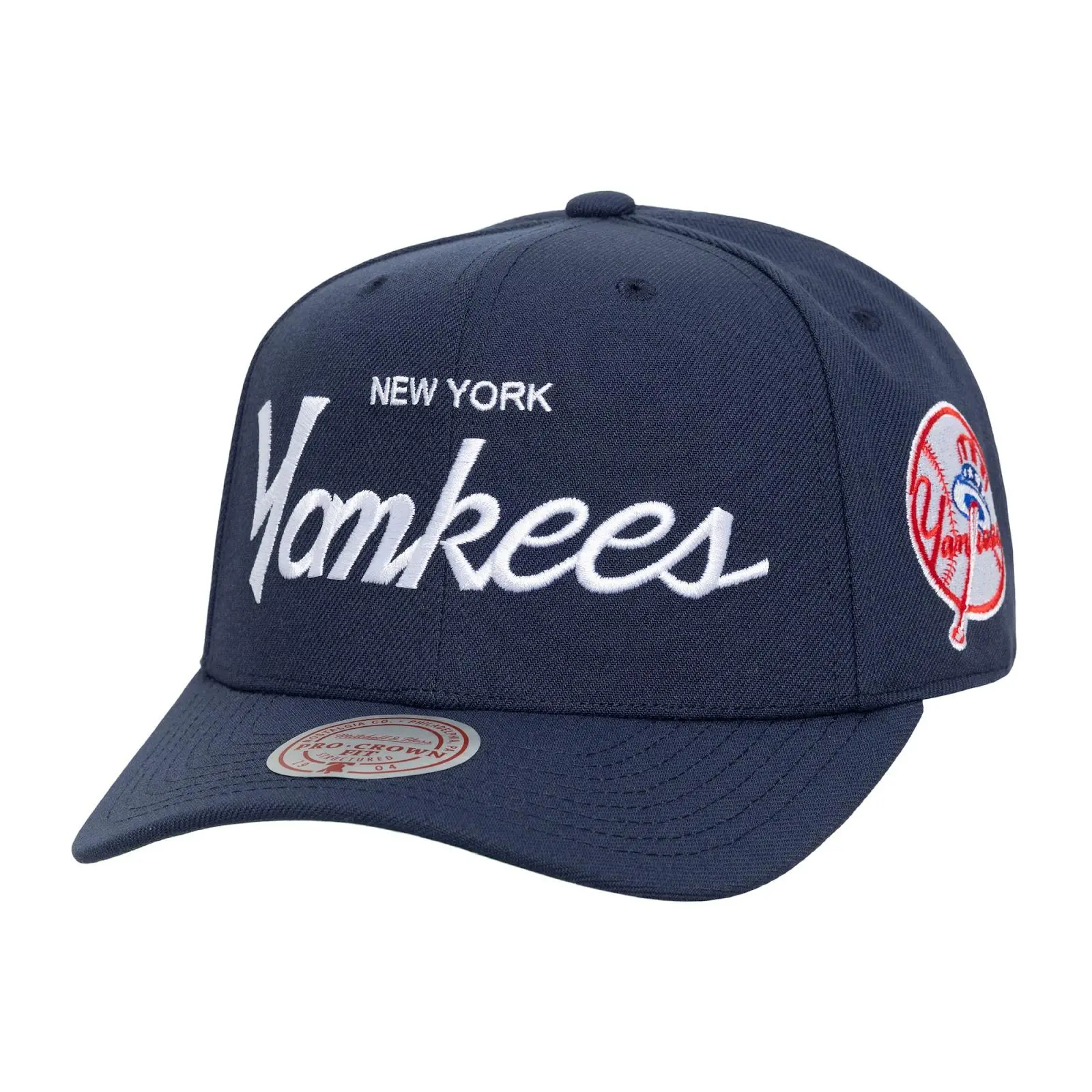 Mitchell & Ness New York Yankees Navy Pro Crown Acrylic Graphic Premium Snapback Hat - MLB Vintage Hat, Yankees Logo, Adjustable Unisex Casual Fan Gear, Hand Washable