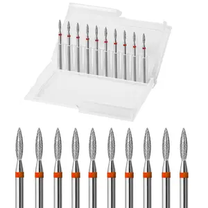 10pcs Diamond Flame Cuticle Drill Bit Set - Professional 3/32'' Nail Bits for Manicure & Pedicure, Dead Skin Removal, Salon Quality Tools (Fine-F)