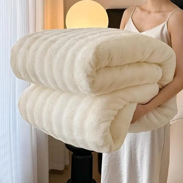 Homelike Moment Faux rabbit fur blanket, Cozy Soft and Fuzzy Plush Fur Bubble Blanket for Sofa Bedroom Living Room, 78.7*90.5 Inches Tie-Dye Beige, Machine Washable
