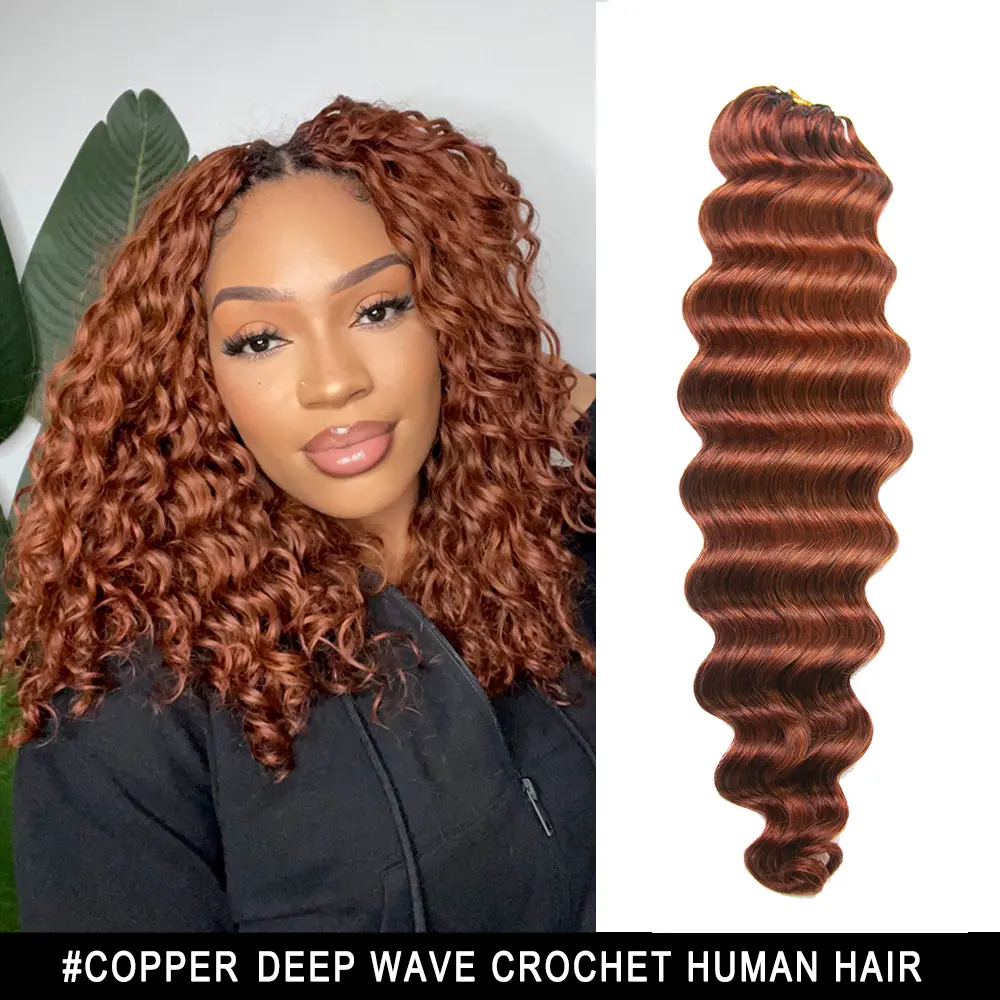YWIGS Ginger Crochet Human Hair for Miracle Knots Boho Braids Copper Human Crochet Hair Pre-Separated Deep Wave Crochet Hair 60 grams/bundle 18 inch 4-5 Bundles Recommended #DealsForYouDays @spotlightday