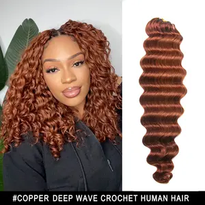 YWIGS Ginger Crochet Human Hair for Miracle Knots Boho Braids Copper Human Crochet Hair Pre-Separated Deep Wave Crochet Hair 60 grams/bundle 18 inch 4-5 Bundles Recommended #tiktokshopmemorialday