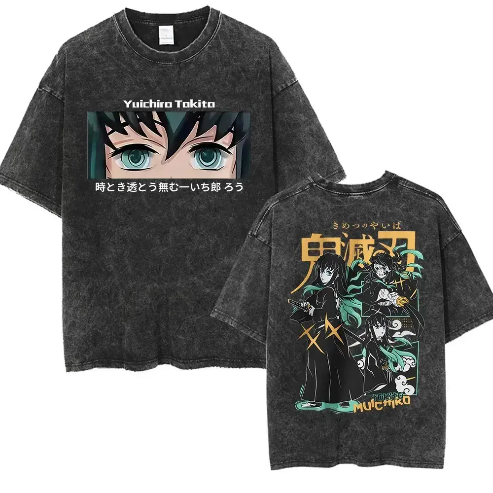 valentine shirts  Anime Muichiro Tokito Graphics T Shirt Unisex Clothing Vintage Washed T-shirts Casual Oversized Short Sleeve T Shirts Streetwear
