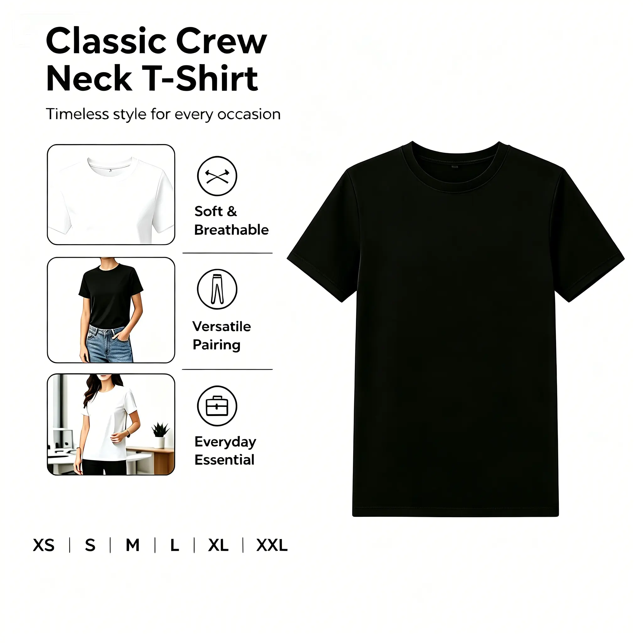 Women's Solid Minimalist Round Neck Shortsleeve Tee - Super Soft Wash Polyester, Relaxed Cut Loose Fit, Casual Chic Basic Streetwear Top for Everyday Wear, Layerable Under Hoodies