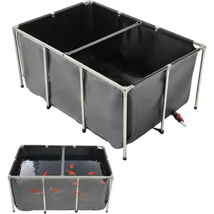 Spring new arrivals Canvas Fish Pond, 270 Gal Above Ground Fish Pond, PVC Koi Tank with Clear Viewing Panel, Rectangular Goldfish Tank with Stainless Steel Frame & Drain Valve, for Breeding Koi, Irrigation(Black)