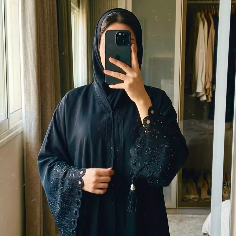 Women's Beautiful Embroidery Black Stone Work Abaya