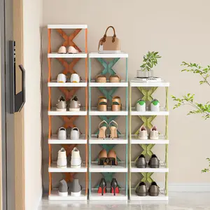 Entryway Shoe Rack Plastic Vertical Shoe Organizer 9Tier Space Saving Free Standing Shoes Storage Shelf Closet Hallway