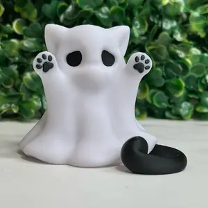 Cute 3D Printed Ghost Cat Kitten Halloween Figurine with Squinted Eyes Adorable Design Unique Ornaments for Cat Lovers Perfect Gift for Animal Lovers Decor