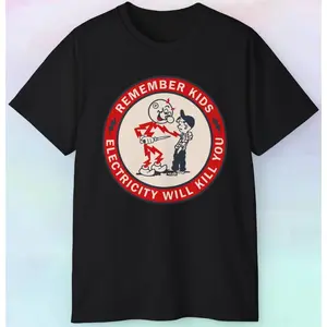 Funny Cartoon T-shirt for Kids Electricity Warning Children's Casual Short Sleeve Top Summer Wear Tees