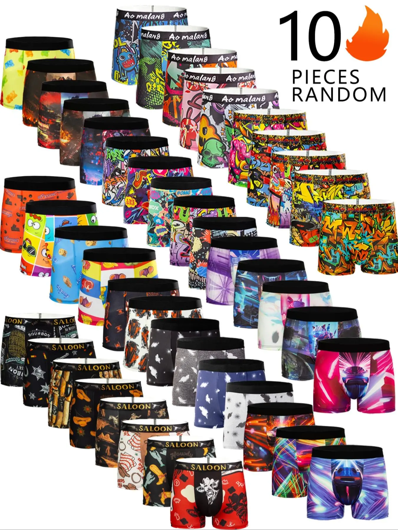 Random Men's All Over Print Boxer Brief, Underwear Boxer Briefs, Casual Comfy Breathable Underwear for Daily Wear, Mens Underwear for All Seasons, Print Boxershorts, Casual Style Underwear