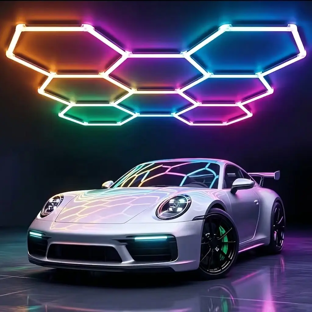 Avant-Garde Hexagon Novelty Lights - RGB Polycarbonate-Aluminum Automatic Light-Up Panel, Music Sync, Adjustable Remote Control, Indoor Ceiling/Wall Mount for Bedrooms, Halls, Game Rooms, Watch Party